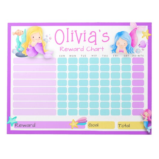 Mermaid Kinder Reward Chart voor Daily Routine om  Notitieblok (Voorkant)