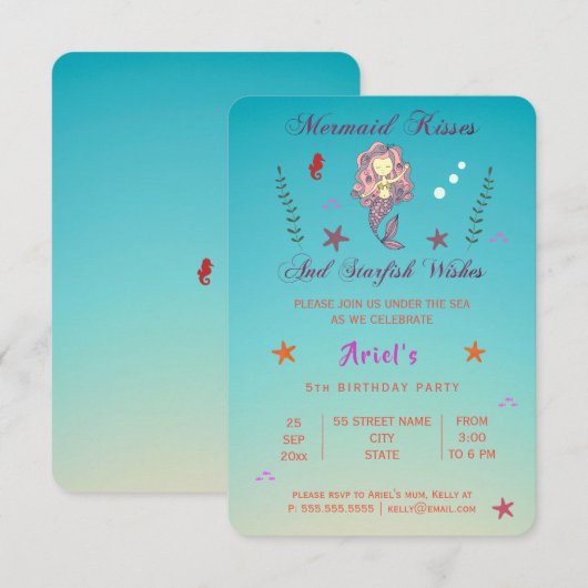 Mermaid Kisses en Starfish Wishes | Uitnodiging (Voorkant / Achterkant)