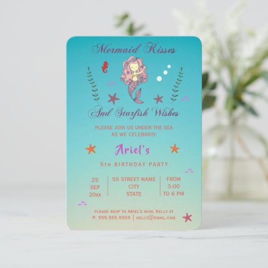 Mermaid Kisses en Starfish Wishes | Uitnodiging (Staand voorkant)