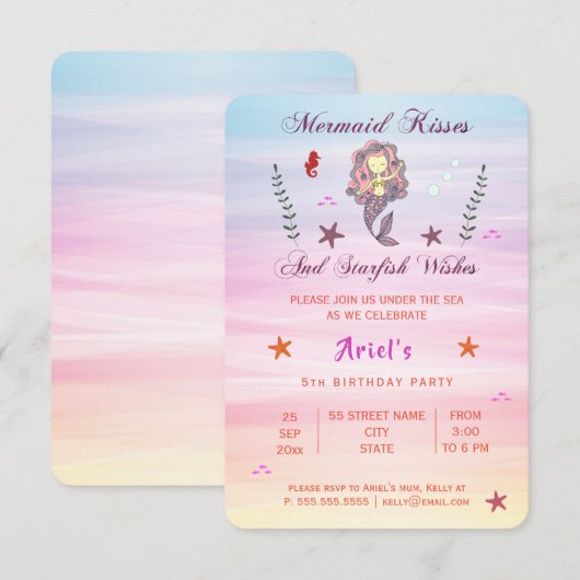 Mermaid Kisses en Starfish Wishes | Uitnodiging (Voorkant / Achterkant)