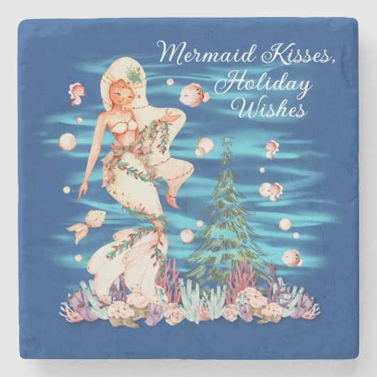 Mermaid Kisses, Holiday Wishes Stenen Onderzetter (Voorkant)