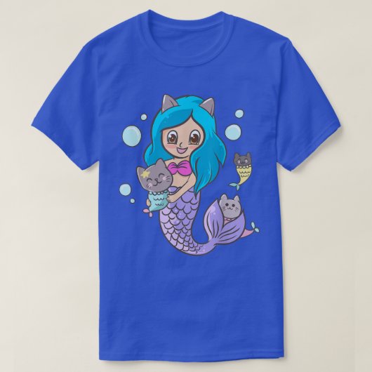 Mermaid Kitten katten klinken om Kawaii Anime Japa T-shirt (Design voorkant)