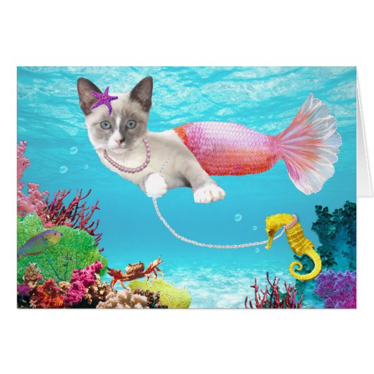 Mermaid Kitten Wenskaart (Voorkant Horizontaal)