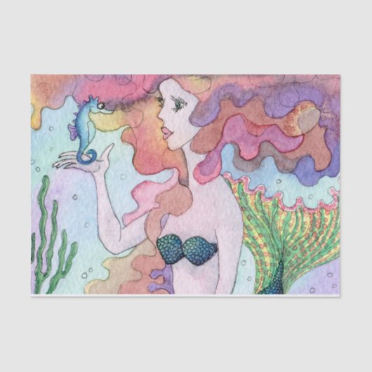 Mermaid kletst met haar zee-paardenpapier tissuepapier (Voorkant)