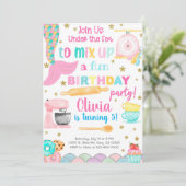 Mermaid & kookbakkerij voor meisjes verjaardagsuit kaart (Staand voorkant)