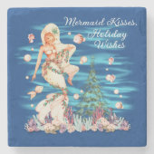 Mermaid Kusjes, Kerst Wensen Stenen Onderzetter (Voorkant)