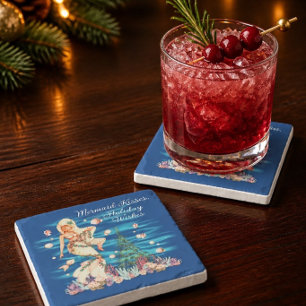 Mermaid Kusjes, Kerst Wensen Stenen Onderzetter