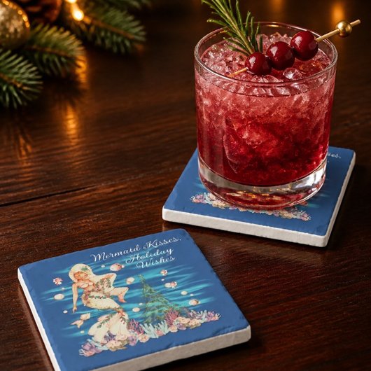 Mermaid Kusjes, Kerst Wensen Stenen Onderzetter