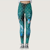 Mermaid Leggings Blue Aqua Workout Pants for her (Voorkant)