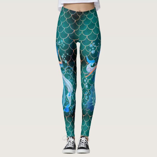 Mermaid Leggings Blue Aqua Workout Pants for her (Voorkant)