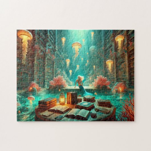 Mermaid Library Underwater Bookshelves Fantasy Legpuzzel (Horizontaal)