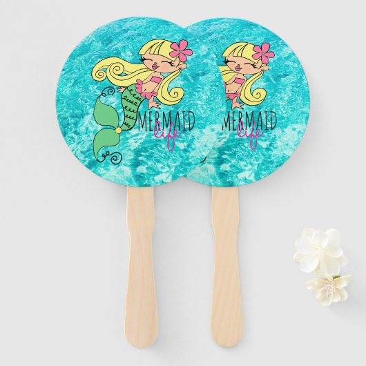 Mermaid Life BL Hand Fan Handwaaier (Voorkant en achterkant)