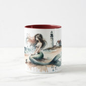 Mermaid Lighthouse Coastal Watercolor Scene Mok (Midden)