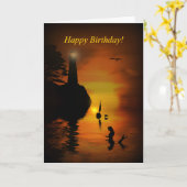 Mermaid Lighthouse Dolphin Sailboat Happy Birthday Kaart (Gele Bloem)
