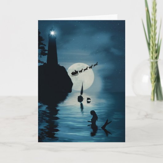 Mermaid Lighthouse Dolphin Sailboat Holiday Kaart (Voorkant)