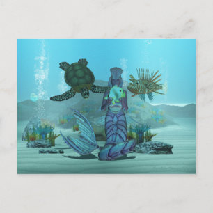 Mermaid Lionfish Turtle Underwater Post Card Briefkaart