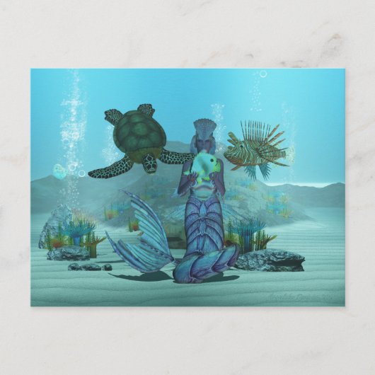 Mermaid Lionfish Turtle Underwater Post Card Briefkaart (Voorkant)