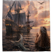 Mermaid Looking At A Sailing Ship Douchegordijn (Voorkant)