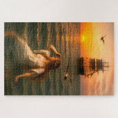 Mermaid Looking At Sailing Ship At Sunset Legpuzzel (Horizontaal)