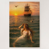 Mermaid Looking At Sailing Ship At Sunset Legpuzzel (Verticaal)