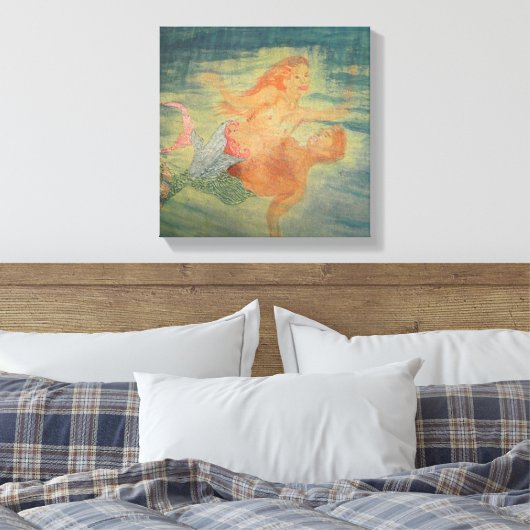 Mermaid Love grotto Canvas Afdruk (Insitu (Slaapkamer))