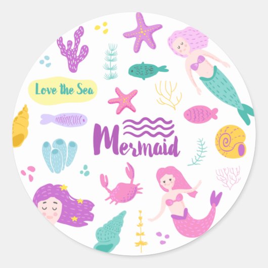 Mermaid Love the Zee Round Ronde Sticker (Voorkant)