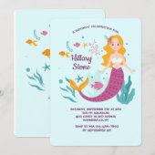 Mermaid Love verjaardagsuitnodiging Kaart (Voorkant / Achterkant)