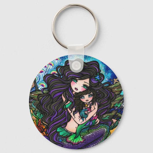 Mermaid Ma & Baby Jellyfish Fantasy Art Sleutelhan Sleutelhanger (Voorkant)