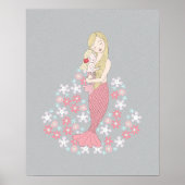 Mermaid Ma en Baby Girl Blonde mermaid Floral Poster (Voorkant)