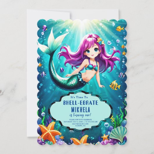 Mermaid Magic verjaardagsuitnodigingen - Splash Kaart (Voorkant)