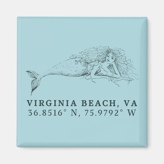 Mermaid Magnet - Coördinaten van Virginia Beach, V (Voorkant)