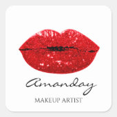 Mermaid Makeup Artist Red Lips Naam Bridal Vierkante Sticker (Voorkant)