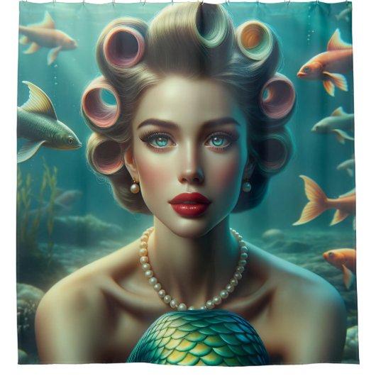 Mermaid Marina: De elegantie van een zeemeermin ui Douchegordijn (Voorkant)