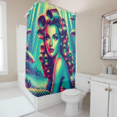 Mermaid Marina: Pin-Up Mermaid Charm uit 1940 Douchegordijn (In situ)