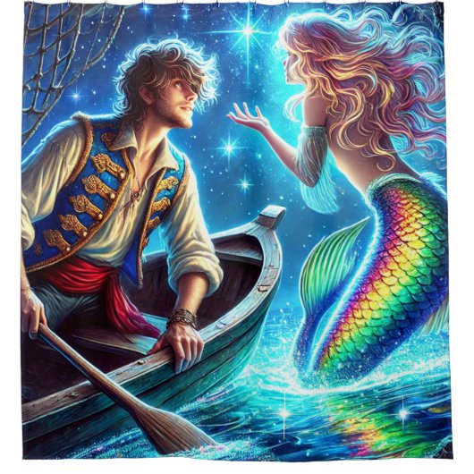 Mermaid Meeting Man Douchegordijn (Voorkant)
