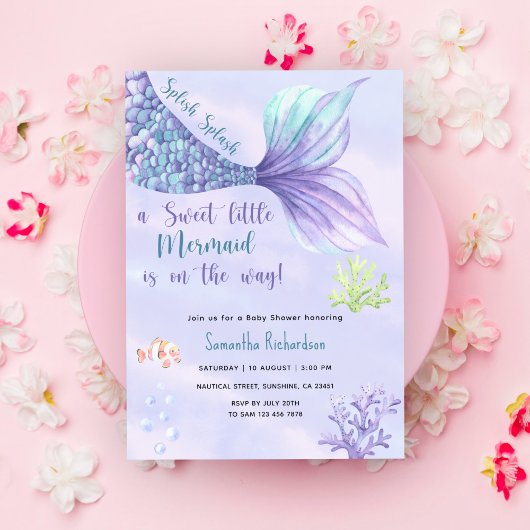 Mermaid meisje Baby shower onder het Zee Kaart