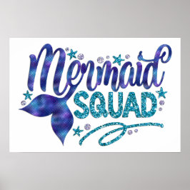 Mermaid - "Mermaid Squad" - Blauwgroen Faux Glitte Poster
