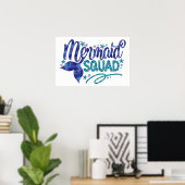 Mermaid - "Mermaid Squad" - Blauwgroen Faux Glitte Poster (Thuiskantoor)