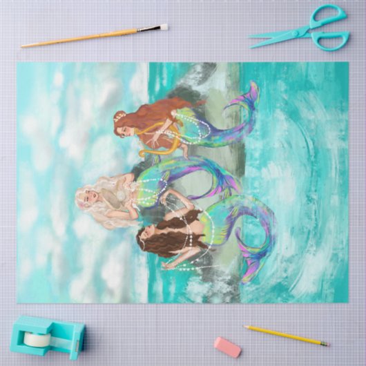 Mermaid / Mermaids Antiek Ontkoppeling Turquoise Tissuepapier (Craft)
