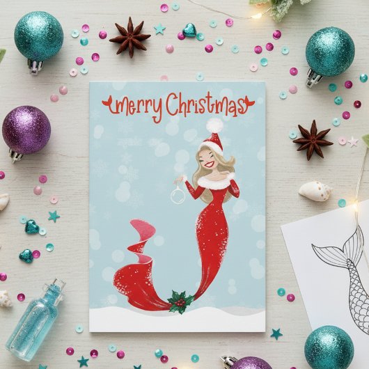 Mermaid Merry-kerstbellen Feestdagen Kaart