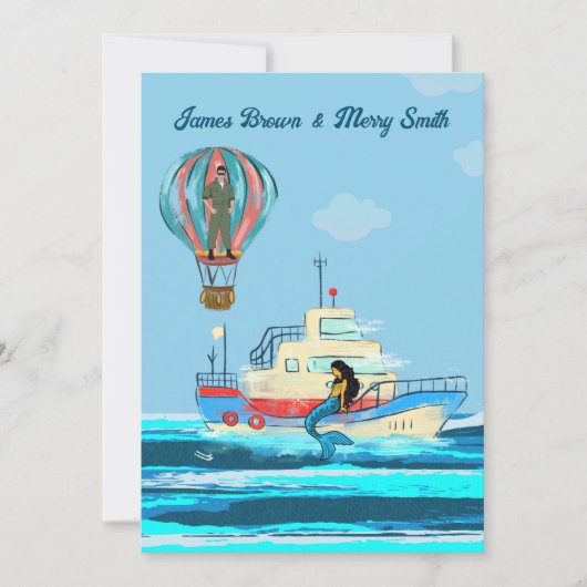 Mermaid Mission Hot Air Ballon Boat Wedding Kaart (Voorkant)