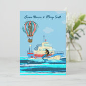 Mermaid Mission Hot Air Ballon Boat Wedding Kaart (Staand voorkant)