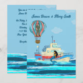 Mermaid Mission Hot Air Ballon Boat Wedding Kaart (Voorkant / Achterkant)