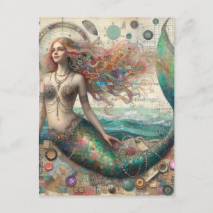 Mermaid Mixed Media Collage Briefkaart