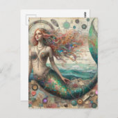 Mermaid Mixed Media Collage Briefkaart (Voorkant / Achterkant)