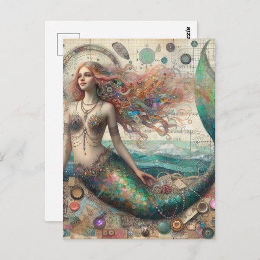 Mermaid Mixed Media Collage Briefkaart (Voorkant / Achterkant)
