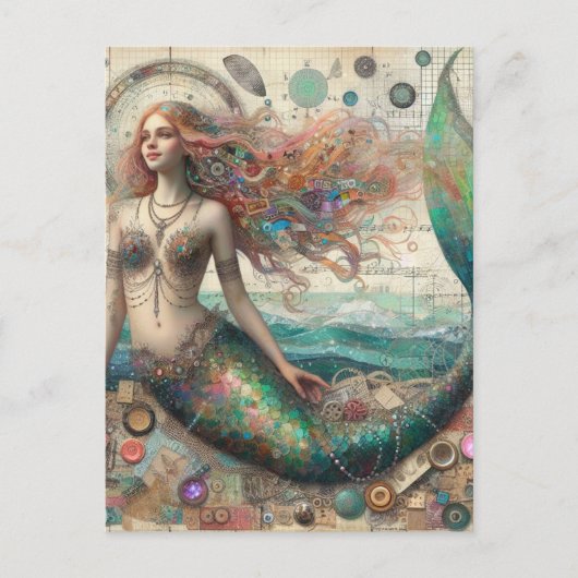 Mermaid Mixed Media Collage Briefkaart (Voorkant)