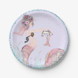 Mermaid Moeder Baby Shower Papieren Borden Bordje