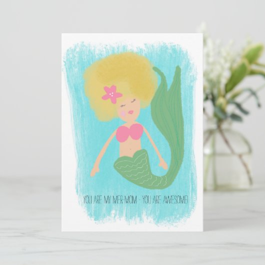 Mermaid Moederdag 90s Disco Mam Kaart (Staand voorkant)
