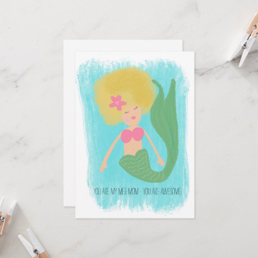 Mermaid Moederdag 90s Disco Mam Kaart (Voorkant / Achterkant in situ)